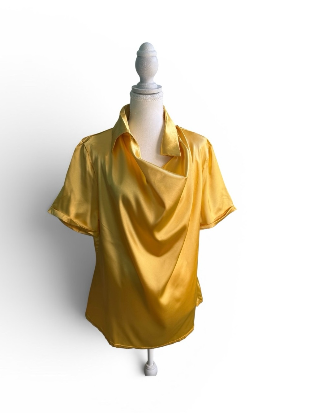 Women’s Gold Silky Draped Collar Short-Sleeve Top - XXL